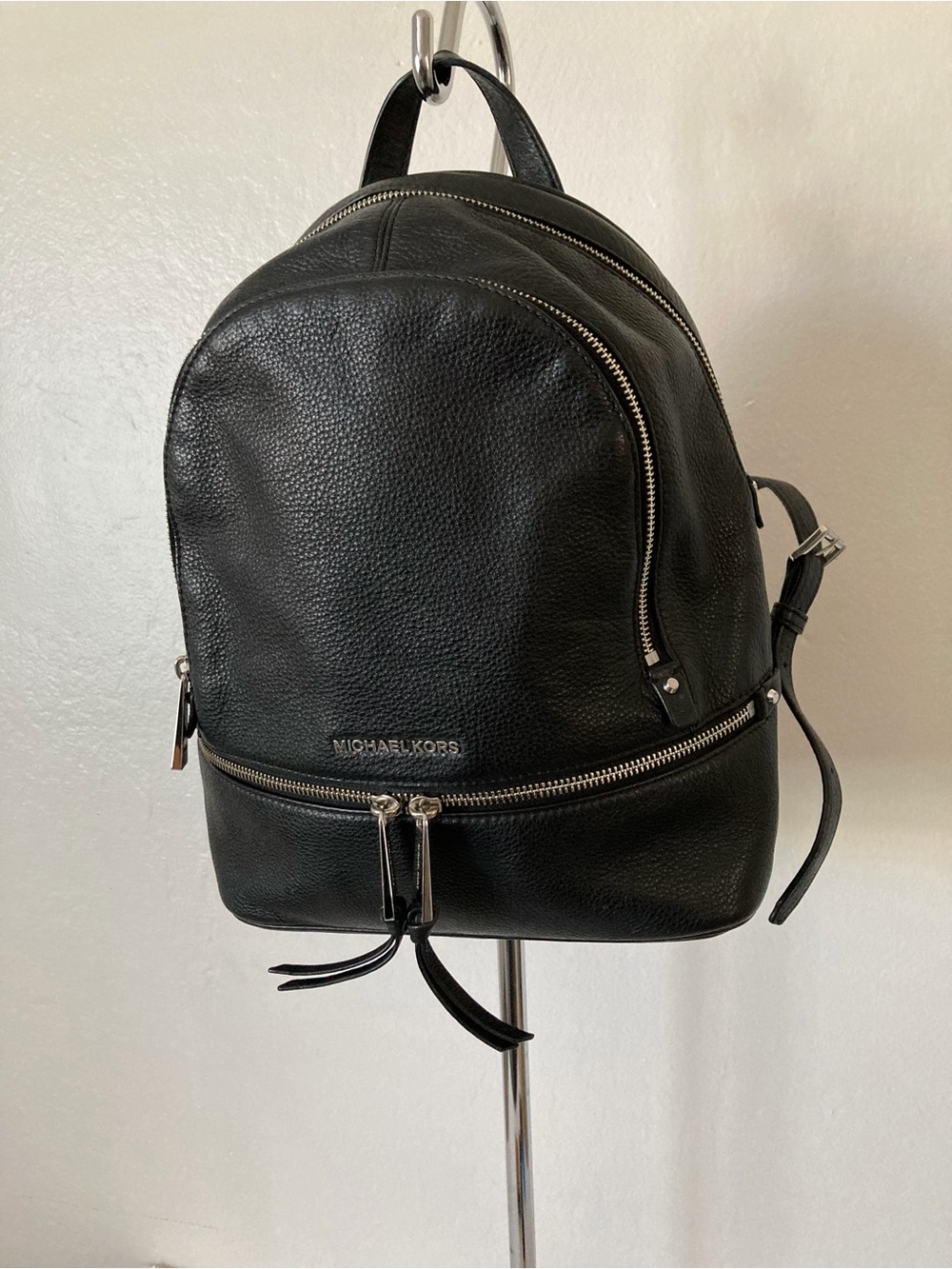 Michael Kors Rhea Black Pebble Leather Backpack - Picture 6 of 7